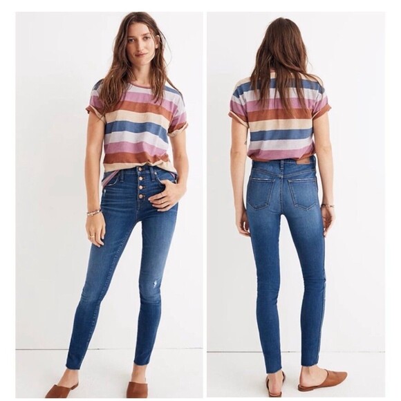Madewell 10” High Rise Skinny Jeans Exposed Button Fly Raw Hem Women’s Size 26 - Picture 1 of 13
